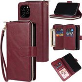 Voor iPhone 12 mini Rits Portemonnee Tas Horizontale Flip PU Lederen Case met Houder & 9 Kaartsleuven & Portemonnee & Lanyard & Fotolijst (Wijnrood)