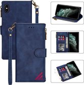 Rits Multi-kaartsleuven Horizontale flip PU lederen tas met houder & kaartsleuven & portemonnee & lanyard & fotolijst voor iPhone XS Max (blauw)