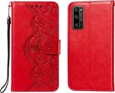 Voor Huawei Honor 30 Pro Flower Vine Embossing Pattern Horizontale Flip Leather Case met Card Slot & Holder & Wallet & Lanyard (Red)