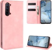 Voor OPPO Reno3 5G Retro-skin zakelijke magnetische zuignap lederen tas met houder & kaartsleuven en portemonnee (roze)