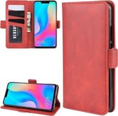 Voor Huawei Nova 3i Dubbele gesp Crazy Horse Zakelijke mobiele telefoon Holster met kaarthouder Beugelfunctie (rood)