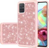 Voor Samsung Galaxy A71 glitter poeder contrast huid schokbestendig siliconen + pc beschermhoes (rose goud)