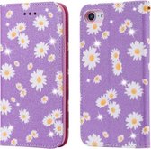 Voor iPhone SE 2020/8/7 Glinsterende Daisy Magnetische Horizontale Flip Leren Case met Houder & Kaartsleuven & Fotolijst (Paars)
