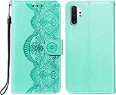 Voor Samsung Galaxy Note10 Plus Flower Vine Embossing Pattern Horizontale Flip Leather Case met Card Slot & Holder & Wallet & Lanyard (Green)