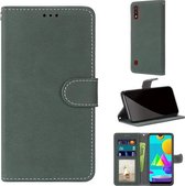 Voor Samsung Galaxy M01 Retro Frosted Horizontale Flip PU lederen tas met houder & kaartsleuven & portemonnee & fotolijst (groen)