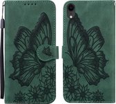 Retro Skin Feel Butterflies Embossing Horizontale Flip Leather Case met houder & kaartsleuven & portemonnee voor iPhone XR (groen)