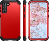 Voor Samsung Galaxy S21 5G pc + siliconen driedelige anti-drop mobiele telefoon beschermende achterkant (rood)