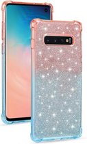 Voor Samsung Galaxy S10 gradiënt glitter poeder schokbestendig TPU beschermhoes (oranje blauw)