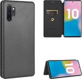 Voor Samsung Galaxy Note10 Plus Koolstofvezel Textuur Magnetische Horizontale Flip TPU + PC + PU lederen tas met kaartsleuf (zwart)