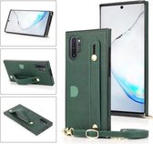 Voor Samsung Galaxy Note 10 Pro polsband PU + TPU schokbestendige beschermhoes met crossbody lanyard & houder & kaartsleuf (groen)