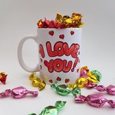 Mok of beker met "I love you!" - koffiemok, theebeker, cadeautje, liefde, valentijnsdag, lief