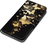 Boek hoesje - iPhone 12 / 12 Pro - 'Vlinders' - zwart / goud