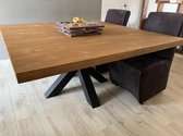 Eettafel Tendenza 3 (vierkant) - 1.20 x 1.20 tafelblad steigerhout in kleur naar keuze, stalen x-poot | Quattro Design