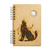 KOMONI - Duurzaam houten Notitieboek - Dagboek -  Gerecycled papier - Navulbaar - A6 - Gelinieerd - Zwarte Wolf