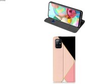 Bookcase Hoesje Geschikt voor Samsung Galaxy A71 Smart Cover Black Pink Shapes