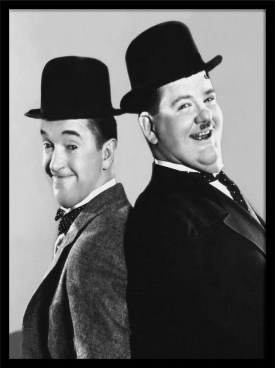 Affiche Laurel et Hardy dans un magnifique cadre photo en bois - Film épais et mince Hollywood - Tirage A3 encadré 29,7 x 42 cm.
