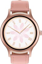 Belesy® GRACEFUL - Smartwatch Dames - Horloge - 1.09 inch - Kleurenscherm - Stappenteller - Bloeddruk - Hartslag - Maak je eigen wijzerplaat – 100+ Wijzerplaten – Goud – Leer - Roz