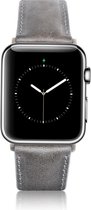 Geschikt voor Apple Watch Bandje - Rustiek Grijs - Full-Grain Leer - 42/44/45/49mm - incl. Blue Connectors Met Gesp - Oblac®