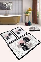 Nerge.be  | Three Cactus Djt Badmat Triple Set  | Vivid Color | Badmat Set | antislip | Washable in the Machine | Absorbent badmat