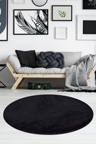 Nerge.be | Milano Round Black 90x90 cm | %100 Acrylic - Handmade | Decorative Rug | Antislip | Washable in the Machine | Soft surface