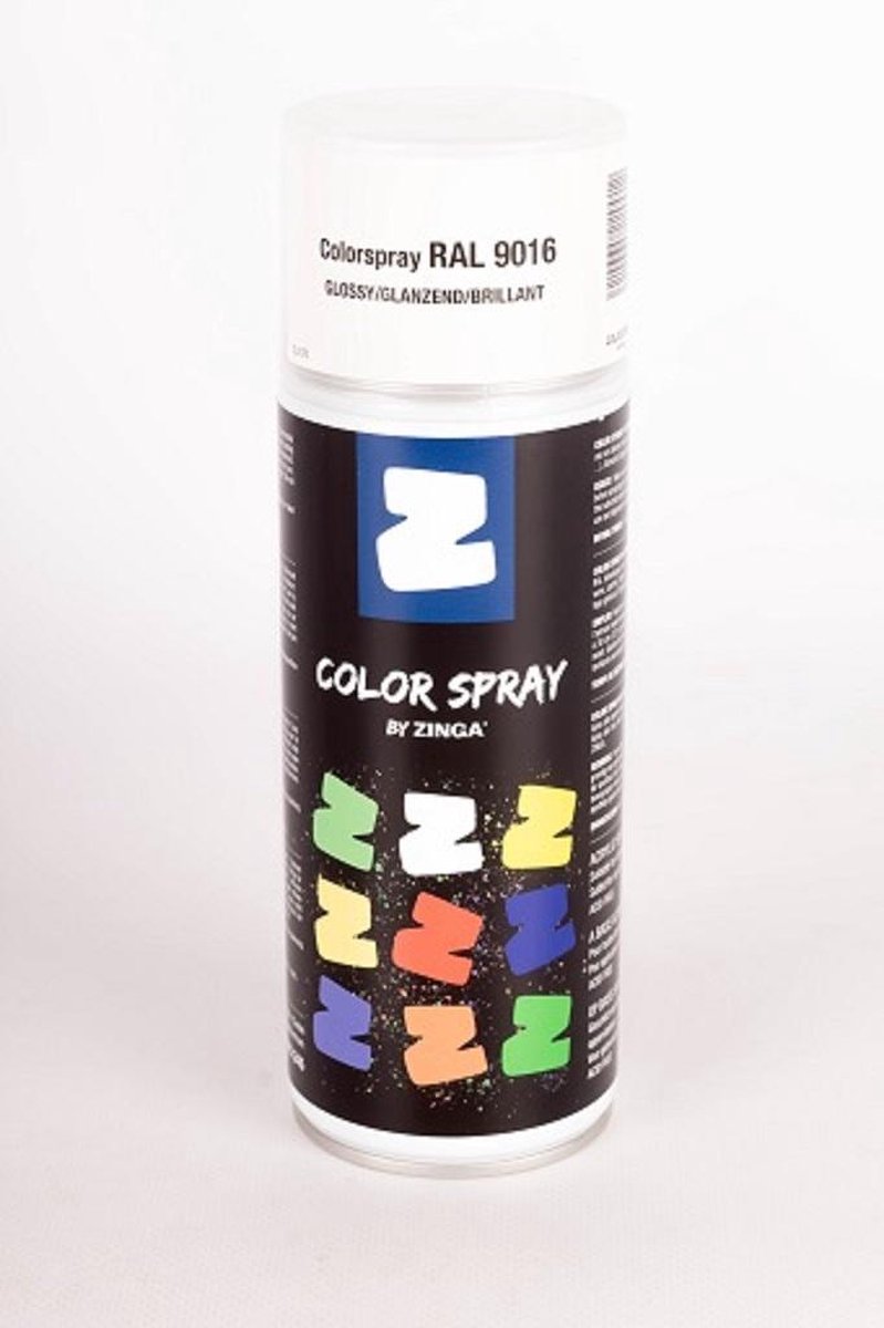 Zinga Color Spray verf - coating - RAL 9016 Wit 400 ml gloss , direct op zink