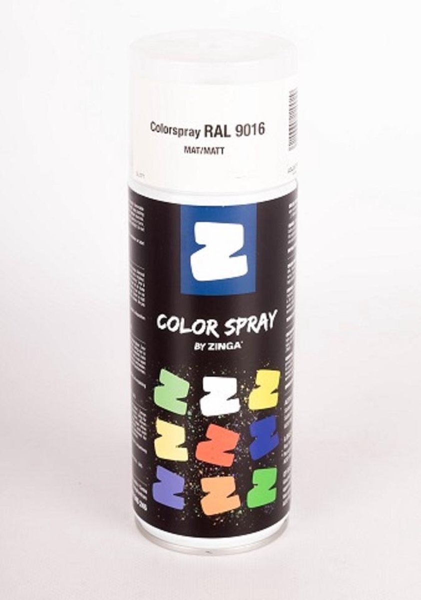 Zinga Color Spray verf - coating - RAL 9016 Wit 400 ml mat