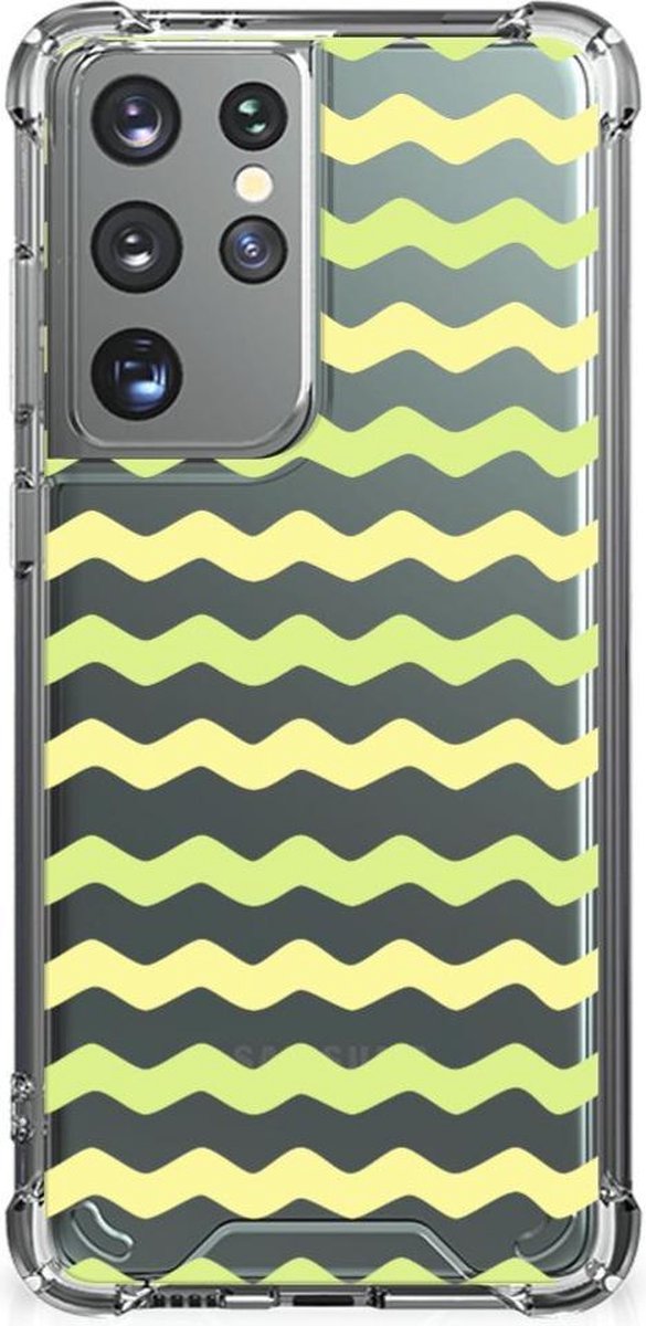 Samsung Galaxy S21 Ultra Doorzichtige Silicone Hoesje Waves Yellow