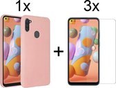 Samsung A11 Hoesje - Samsung galaxy A11 hoesje roze siliconen case hoes cover hoesjes - 3x Samsung A11 screenprotector