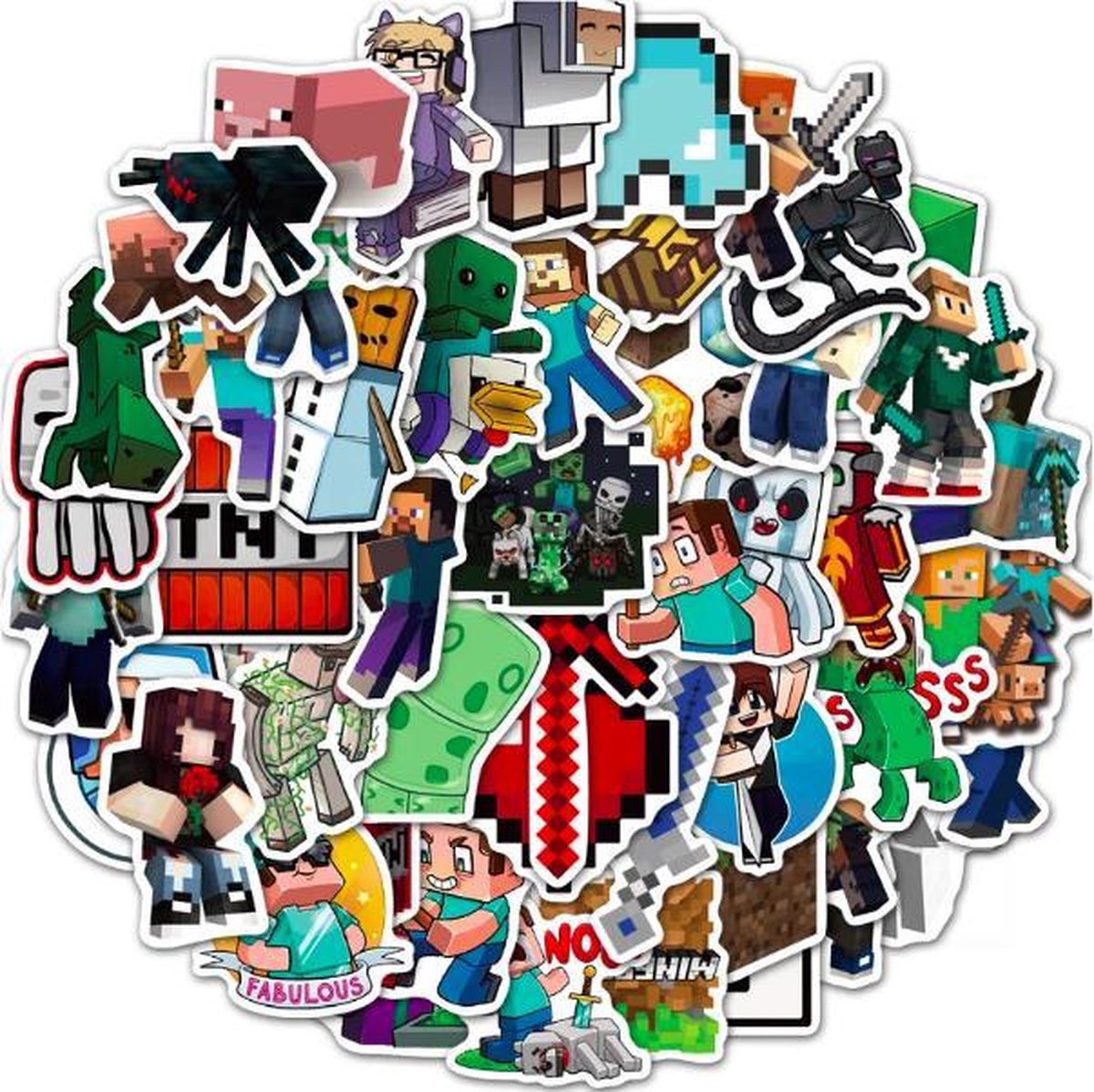 ProductGoods - 50 Stuks Minecraft Stickers - Muur Decoratie - Koffer Decoratie - Laptop Decoratie - Koelkast Decoratie - Stickervellen - Minecraft - ProductGoods