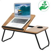 TrueLogic Alpha laptoptafel – bedtafel - laptop verhoger - Laptop standaard - bedleestafel - bedtafel inklapbaar - Standaard in houtkleur