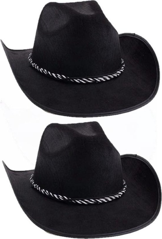 2x stuks zwarte cowboyhoeden met koord voor volwassenen. Carnaval en  verkleed hoeden.... | bol.com