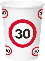 30 Jaar Verkeersbord Papieren Bekers 350ml - 8 stuks