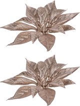 2x stuks decoratie bloemen kerststerren roze glitter op clip 18 cm - Decoratiebloemen/kerstboomversiering