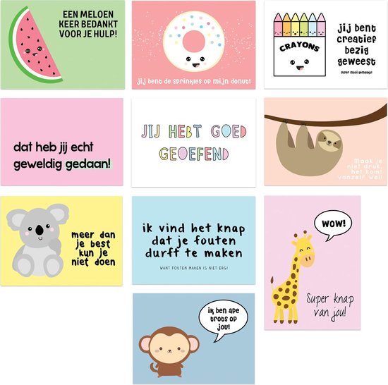 Complimenten kaarten mini voor kinderen 10 stuks grappig kawaii | bol.com