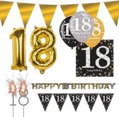 Sparkling Celebration feestpakket 18 jaar - Feestversiering - 9 delig - Zwart, goud en zilver - Verjaardag - Slingers - Ballonnen - Jongen/meisje