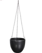 Hangende bloempot aan ketting antraciet grijs keramiek voor kamerplant H15 x D17.5 cm - Mica Decorations plantenpotten