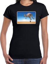 Dieren shirt kangoeroes foto - zwart - dames - Australische dieren/ kangoeroe cadeau t-shirt / kleding L