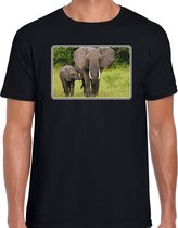 Dieren shirt met olifanten foto - zwart - voor heren - Afrikaanse dieren/ olifant cadeau t-shirt - kleding S