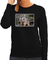 Dieren sweater met wolven foto - zwart - voor dames - natuur / wolf cadeau trui - kleding / sweat shirt L