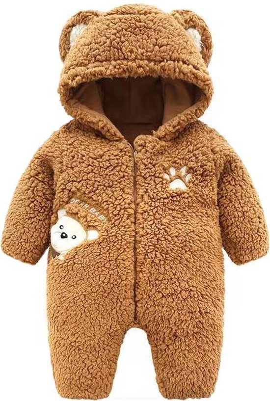 Budino® Baby Onesie - Baby Romper - Baby Pyjama - Baby Pakje - Baby Verkleedkleding - Carnavalskleding - Dier - Dear Beer - Bruin - maat 86