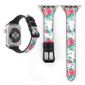 Letter T-vorm eenvoudige bloemen lederen polshorloge band met roestvrij stalen gesp voor Apple Watch Series 3 & 2 & 1 42 mm (wit)