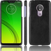 Schokbestendige Litchi Texture PC + PU-hoes voor Motorola Moto G7 Power (zwart)