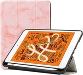 Marmeren structuurpatroon horizontale flip lederen hoes voor iPad Mini 2019, met drie-vouwbare houder en pennenvak en slaap- / wekfunctie (roze)