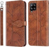 Voor Samsung Galaxy A12 Life of Tree Embossing Pattern Horizontale Flip lederen tas met houder & kaartsleuf & portemonnee & fotolijst & lanyard (bruin)
