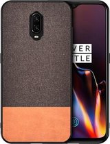 Schokbestendige splicing PU + stoffen beschermhoes voor OnePlus 7 (bruin)