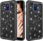 Glitter poeder contrast huid schokbestendig siliconen + pc beschermhoes voor Galaxy A6 (2018) (zwart)