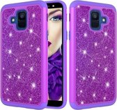 Glitter poeder contrast huid schokbestendig siliconen + pc beschermhoes voor Galaxy A6 (2018) (paars)