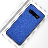 Schokbestendige stoffen textuur PC + TPU beschermhoes voor Galaxy S10 + (donkerblauw)