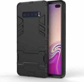 Schokbestendige pc + TPU-hoes voor Galaxy S10 +, met houder (zwart)