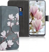 kwmobile telefoonhoesje geschikt voor Samsung Galaxy A50 - Backcover voor smartphone - Hoesje met pasjeshouder in taupe / wit / blauwgrijs - Magnolia design